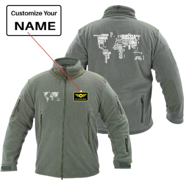 World Map (Text) Designed Fleece Military Jackets (Customizable) For Sale