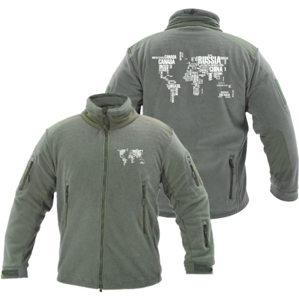 World Map (Text) Designed Fleece Military Jackets (Customizable) For Sale