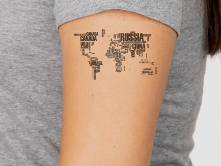 World Map (Text) Designed Tattoes Online