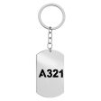 A321 Flat Text Designed Stainless Steel Key Chains (Double Side) For Sale