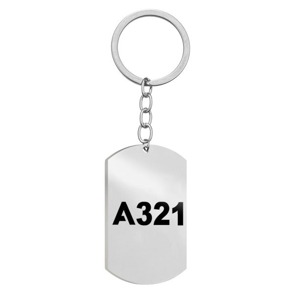 A321 Flat Text Designed Stainless Steel Key Chains (Double Side) For Sale