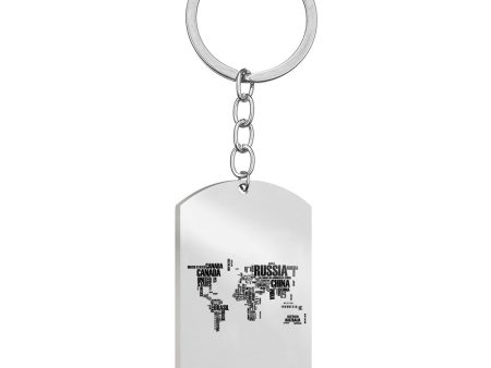 World Map (Text) Designed Stainless Steel Key Chains (Double Side) Sale