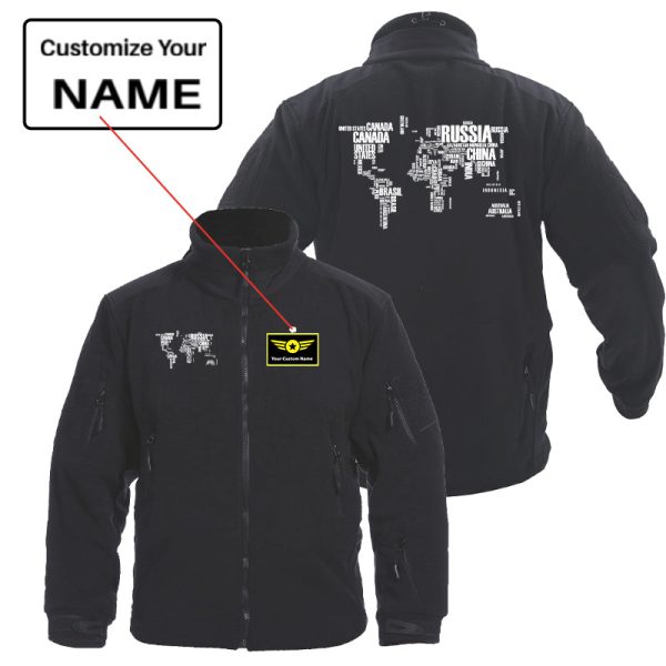 World Map (Text) Designed Fleece Military Jackets (Customizable) For Sale