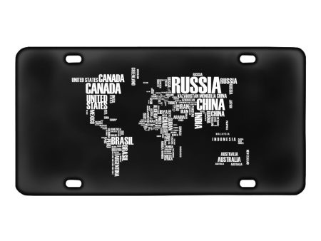 World Map (Text) Designed Metal (License) Plates Online Sale