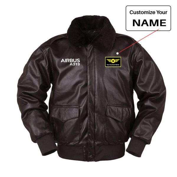 Airbus A319 & Text Designed Leather Bomber Jackets Online Sale