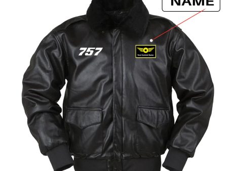 757 Flat Text Designed Leather Bomber Jackets Sale