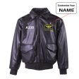 A330 Flat Text Designed Leather Bomber Jackets (NO Fur) For Sale