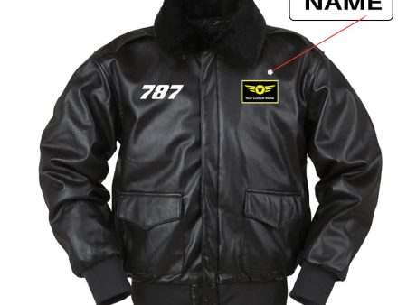 787 Flat Text Designed Leather Bomber Jackets For Discount