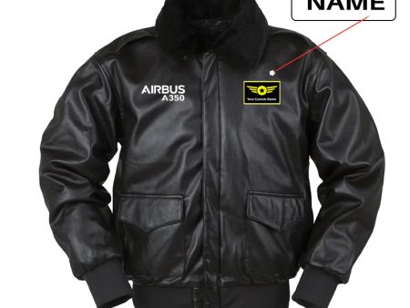 Airbus A350 & Text Designed Leather Bomber Jackets on Sale