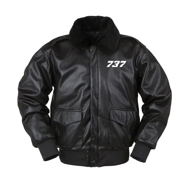 737 Flat Text Designed Leather Bomber Jackets Fashion