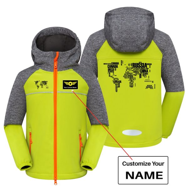 World Map (Text) Designed Children Polar Style Jackets Hot on Sale