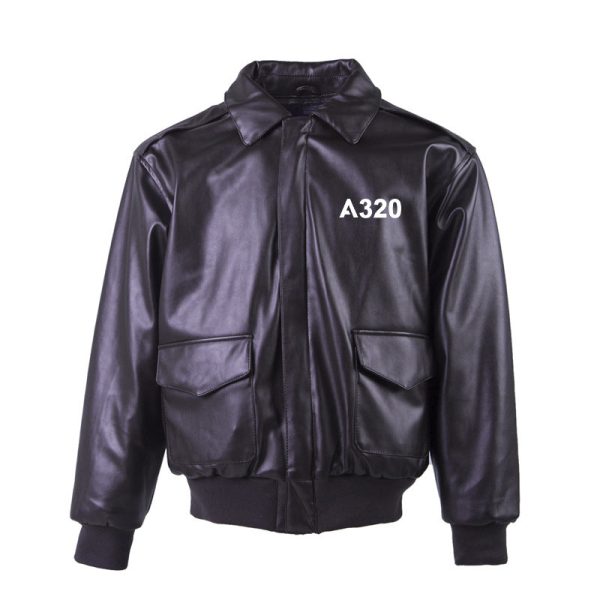 A320 Flat Text Designed Leather Bomber Jackets (NO Fur) Cheap