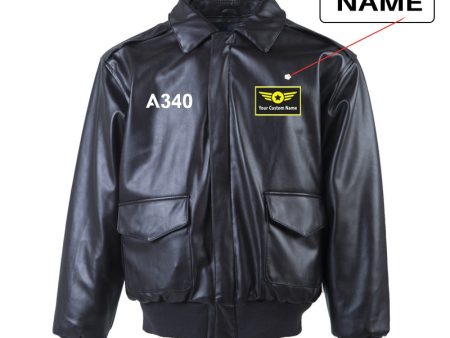 A340 Flat Text Designed Leather Bomber Jackets (NO Fur) Online Sale