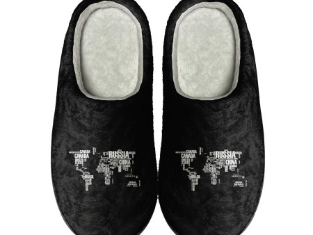 World Map (Text) Designed Cotton Slippers Online