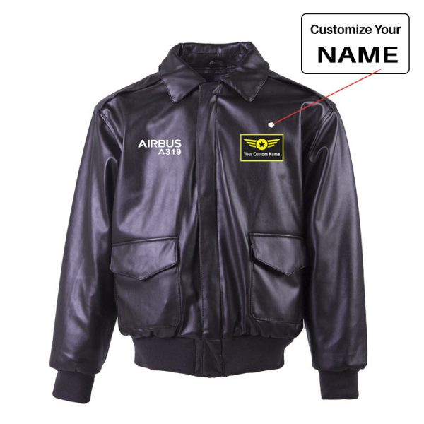 Airbus A319 & Text Designed Leather Bomber Jackets (NO Fur) Online Hot Sale