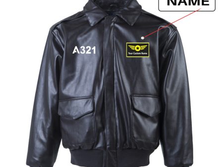 A321 Flat Text Designed Leather Bomber Jackets (NO Fur) Online Sale