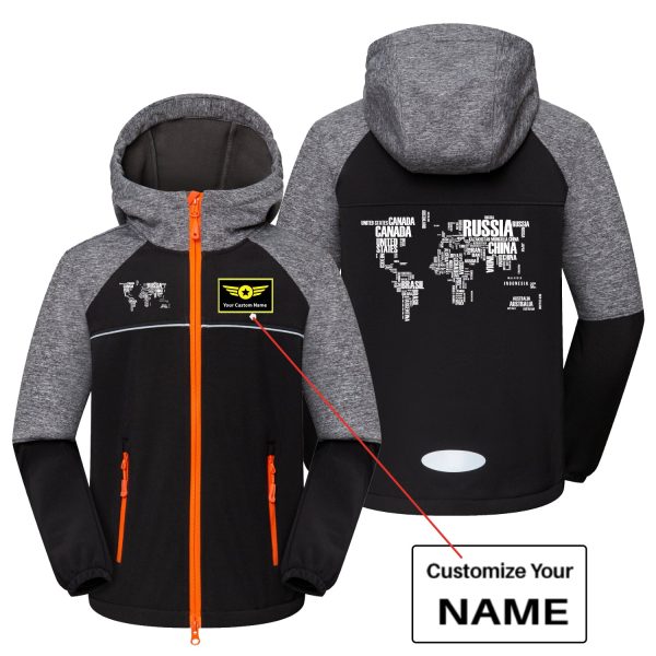 World Map (Text) Designed Children Polar Style Jackets Hot on Sale