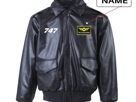 747 Flat Text Designed Leather Bomber Jackets (NO Fur) Online Hot Sale