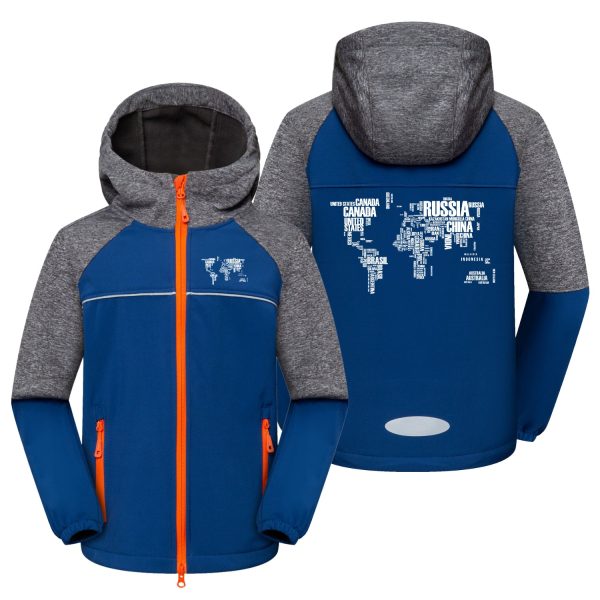 World Map (Text) Designed Children Polar Style Jackets Hot on Sale