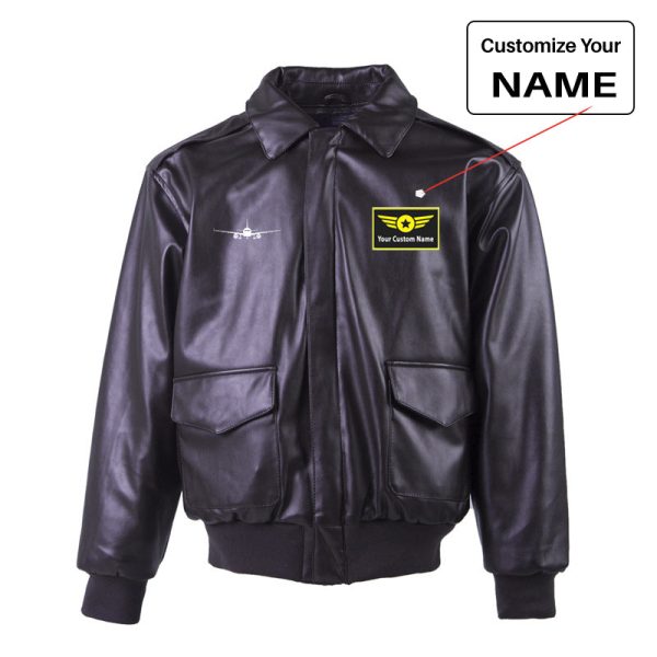 Airbus A320 Silhouette Designed Leather Bomber Jackets (NO Fur) For Discount